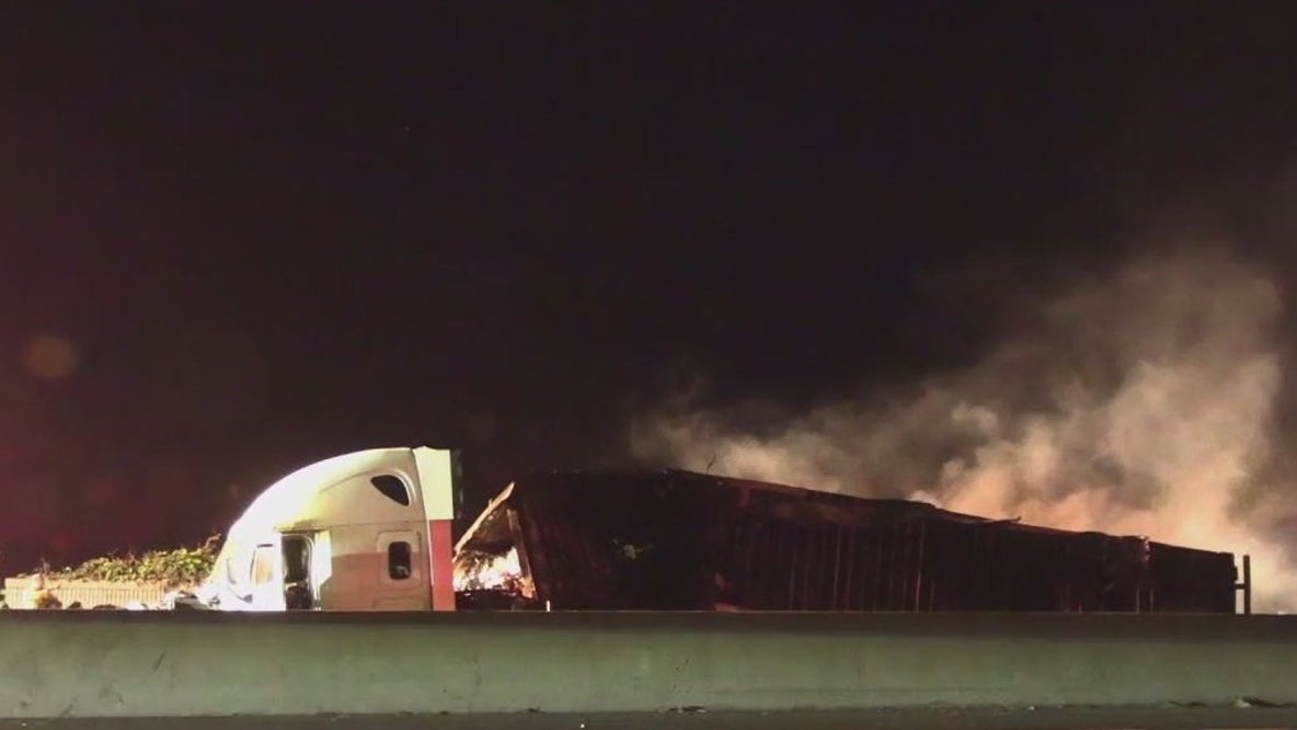 Big rig fire along Hwy 238 in San Leandro